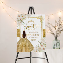 Gold & White Flower Sweet 16 Birthday Welcome Sign