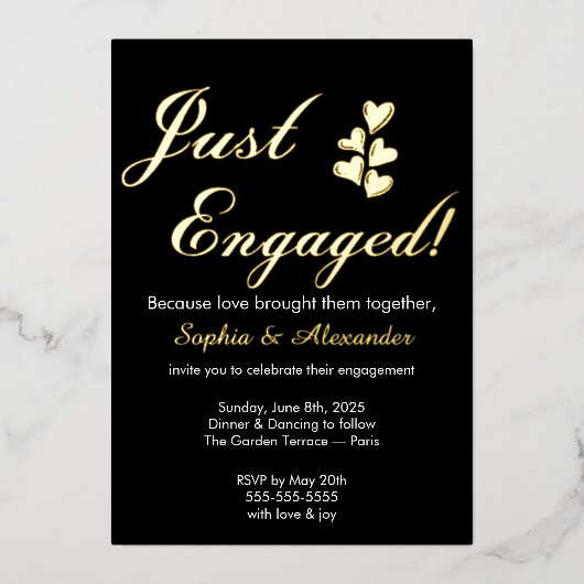 Gold & White Foil Engagement Invitation (Recto)