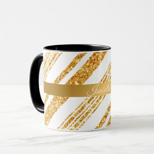 Gold White Glitter Boho Popular Stripes Collectie Mok (Voorkant links)