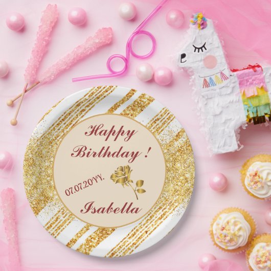 Gold White Glitter Boho Popular Stripes Collectie Papieren Bordje (Feest)