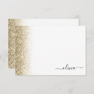 Gold White Glitter Script Monogram Girly Bedankkaart