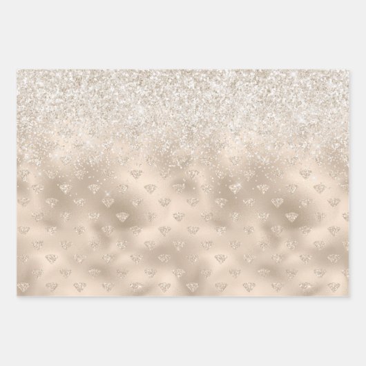 Gold White Glitz Glitter Diamonds Inpakpapier Vel (Voorkant)