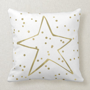 Gold White Glitzy Confetti Star Kussen