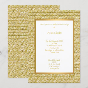 GOLD WHITE GOLD BRICK PATTERN WEDDING INVITATION KAART