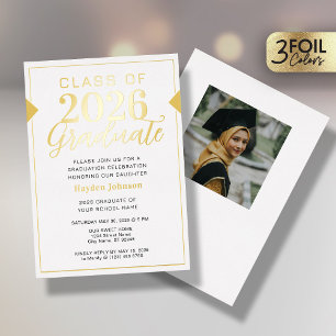 Gold & White Graduation Party Folie Uitnodiging