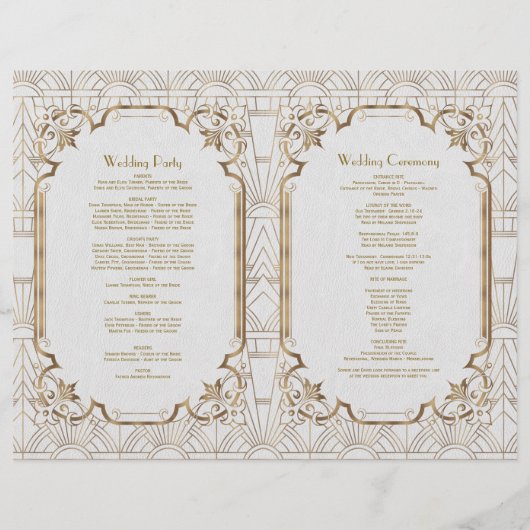 Gold White Great Gatsby Art Déco Programme de mari (Dos)
