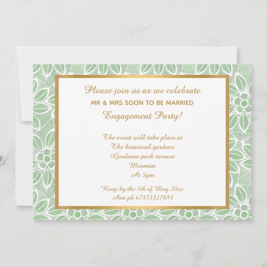 GOLD WHITE GREEN LACE ENGAGTY KAART (Achterkant)