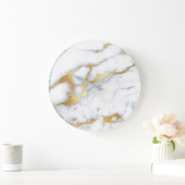 Gold White Grey Carrara Marble Stone Abstracte Lux Grote Klok (Huis)
