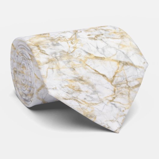Gold White Grey Marble Pattern-Mannen Stropdas (Opgerold)