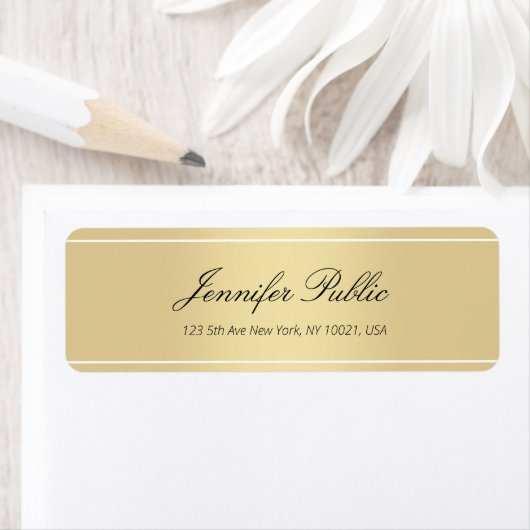 Gold White Hand Script Text Simple Sjabloon Trendy Etiket (Insitu)