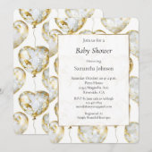 Gold White Heart Balloons Baby shower Kaart (Voorkant / Achterkant)