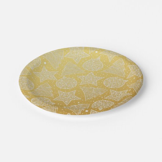 Gold & White Holiday Patroon - Aangepast kerstfees Papieren Bordje (Gekanteld)