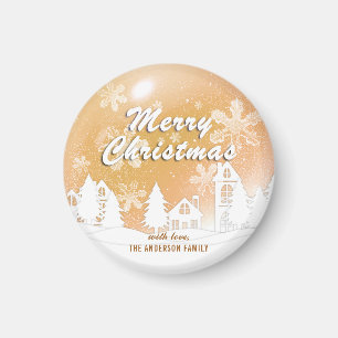 Gold White House Snowflakes Nieuwjaar Magneet