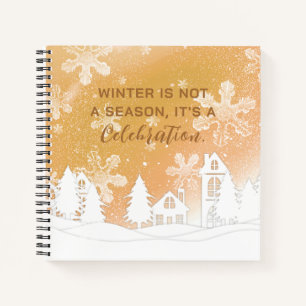 Gold White House Snowflakes Winter Quote Notitieboek