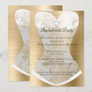 GOLD WHITE LACE CORSET BACHELORETTE INVITATION KAART