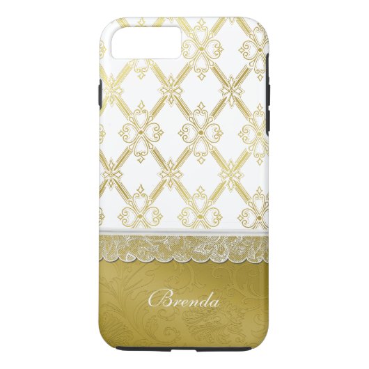  Gold & White Lattice iPhone 7 Plus hoesje (Achterkant)