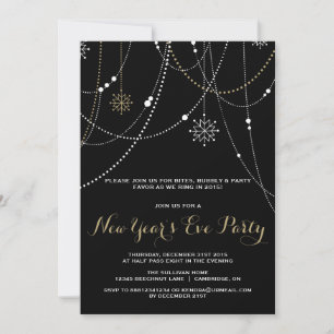 GOLD WHITE LIGHTS NEW YEAR'S EVE PARTY INVITATION