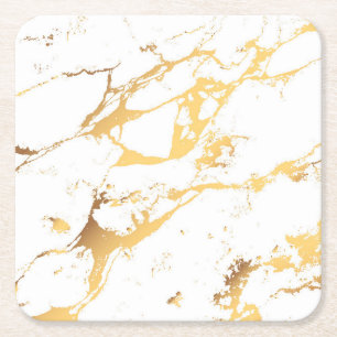 Gold White marble acrylicDe Abstracte kunst schild Vierkante Kartonnen Onderzetter