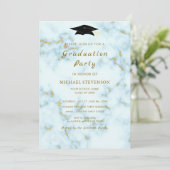 Gold White Marble Afstuderen Invitation Sjabloon (Staand voorkant)