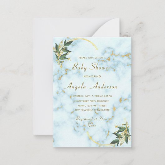 Gold White Marble Baby shower Invitation Sjabloon (Voorkant)