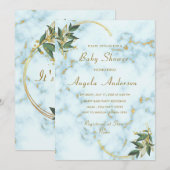Gold White Marble Baby shower Invitation Sjabloon (Voorkant / Achterkant)