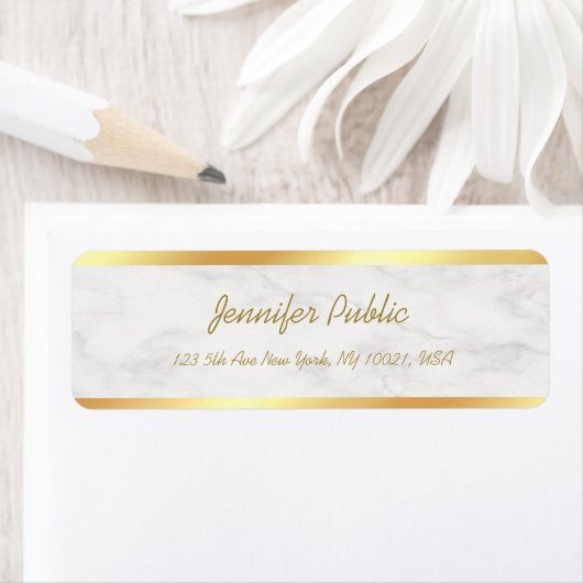 Gold White Marble Calligraphy Script Elegant Cool Etiket (Insitu)