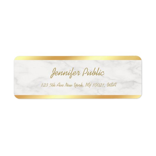 Gold White Marble Calligraphy Script Elegant Cool Etiket (Voorkant)