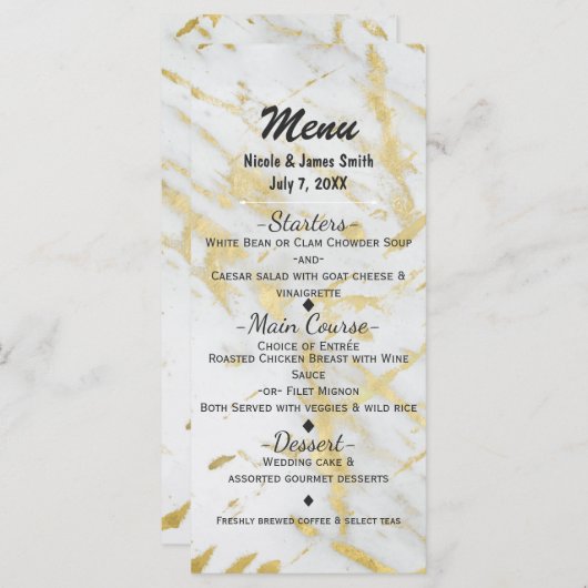 Gold & White Marble Glam Elegant Designer Menu (Voorkant / Achterkant)