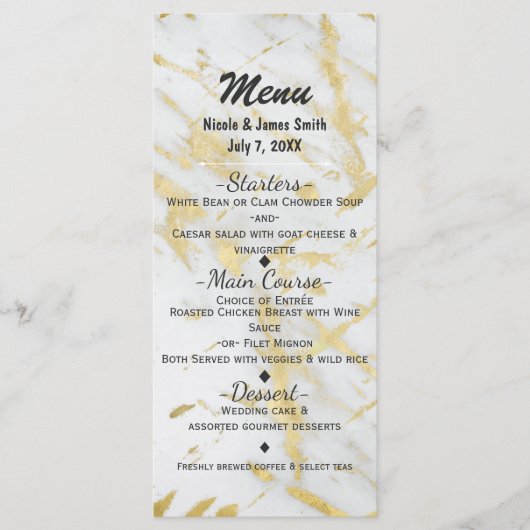 Gold & White Marble Glam Elegant Designer Menu (Voorkant)