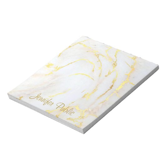 Gold White Marble Handgeschreven script legant Notitieblok (Gedraaid)