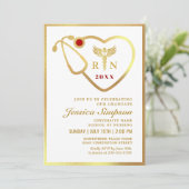 Gold White Modern Nursing School Graduparty Kaart (Staand voorkant)