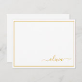 Gold White Modern Script Girly Monogram Name Bedankkaart (Voorkant / Achterkant)
