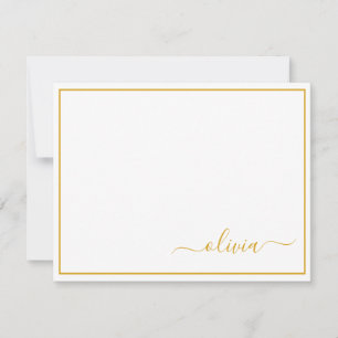 Gold White Modern Script Girly Monogram Name Bedankkaart