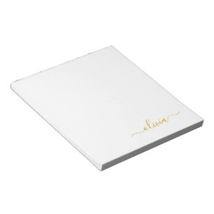 Gold White Modern Script Girly Monogram Name Notitieblok