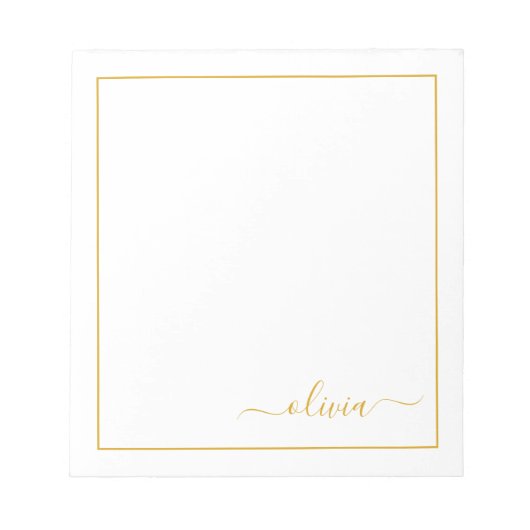 Gold White Modern Script Girly Monogram Name Notitieblok (Voorkant)
