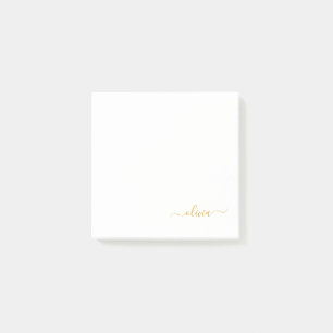 Gold White Modern Script Girly Monogram Name Post-it® Notes
