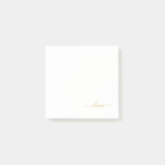Gold White Modern Script Girly Monogram Name Post-it® Notes (Voorkant)