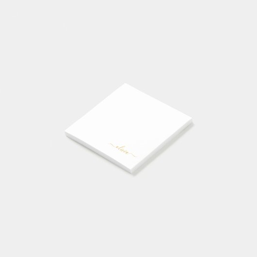 Gold White Modern Script Girly Monogram Name Post-it® Notes (Schuin)