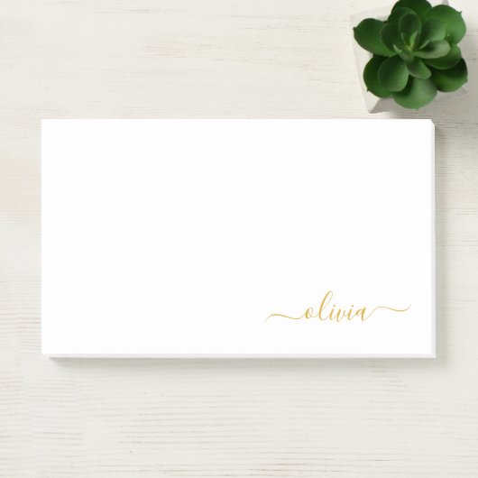 Gold White Modern Script Girly Monogram Name Post-it® Notes (Kantoor)