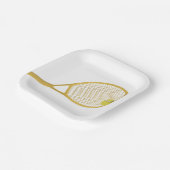 Gold & White Modern Tennis Ball Racket Papieren Bordje (Gebogen)