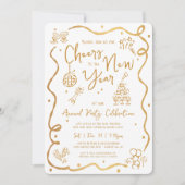 Gold White New Year Cheer Hand Drawn Sketch Party Kaart (Voorkant)