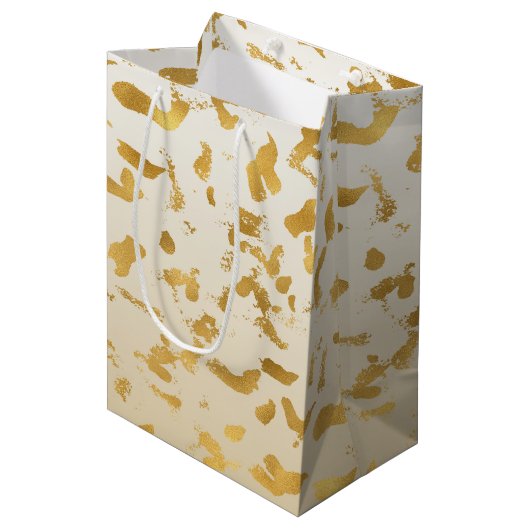 Gold White Ombre Animal Print Medium Cadeauzakje (Voorkant Gekanteld)