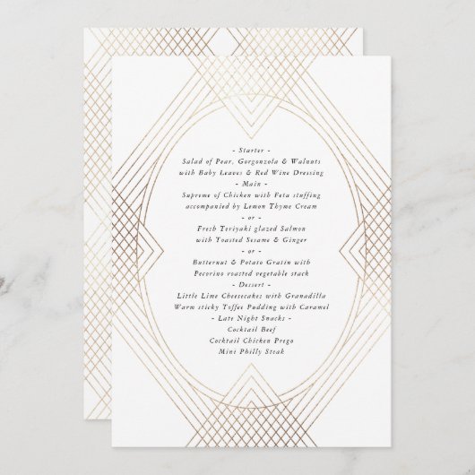 Gold White Oval Geometric Art Deco Gatsby Wedding Menu (Voorkant / Achterkant)