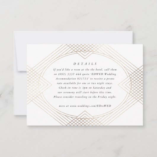 Gold White Oval Geometric Art Deco Gatsby Wedding RSVP Kaartje (Voorkant)