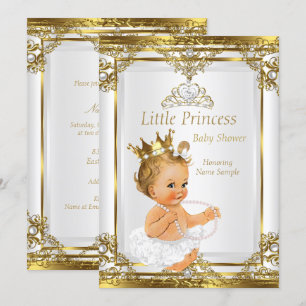 Gold White Pearl Princess Baby shower Blonde Baby Kaart