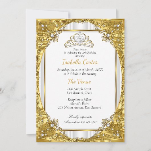 Gold White Pearl Tiara Foto van Birthday Party Kaart (Voorkant)