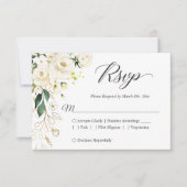 Gold White Peony Floral Wedding Meal Reply RSVP Kaartje (Voorkant)