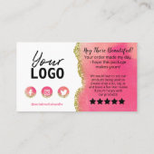 Gold White Pink Glitter Agate Bedankt voor aankoop Visitekaartje (Achterkant)