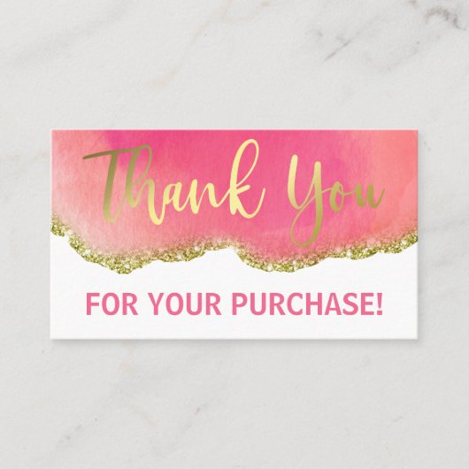 Gold White Pink Glitter Agate Bedankt voor aankoop Visitekaartje (Voorkant)