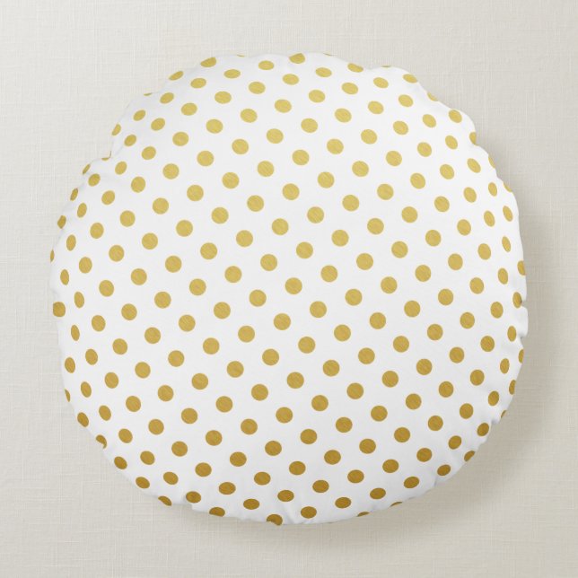 Gold & White Polka Dot Round-Kussens Rond Kussen (Voorkant)